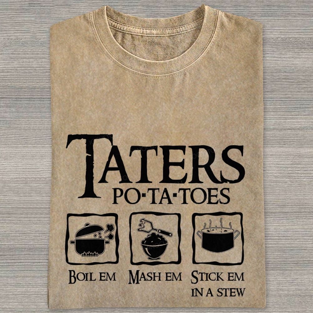 Vintage Orange Washed Graphic T‑Shirt Funny Potato Cooking Washed T-shirt