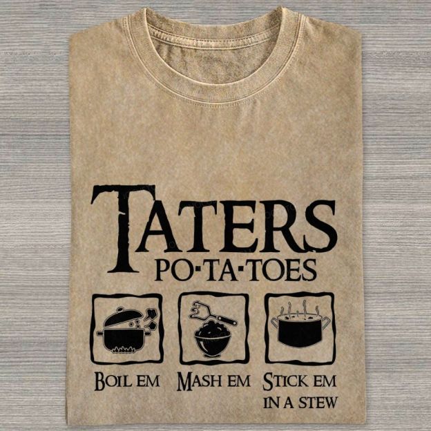 Vintage Orange Washed Graphic T‑Shirt Funny Potato Cooking Washed T-shirt