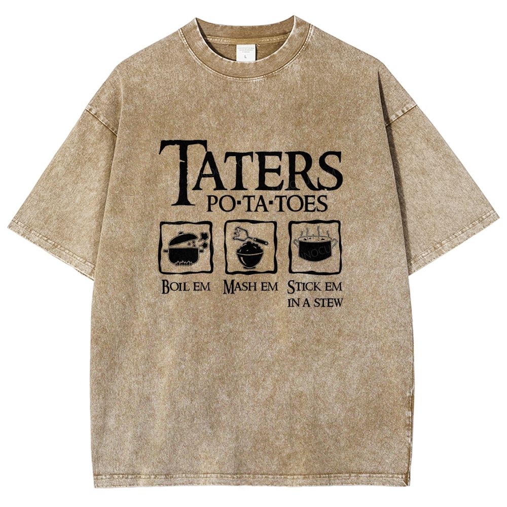 Vintage Orange Washed Graphic T‑Shirt Funny Potato Cooking Washed T-shirt