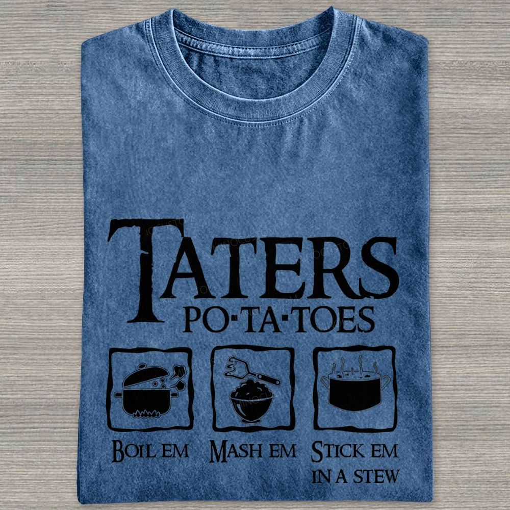 Vintage Orange Washed Graphic T‑Shirt Funny Potato Cooking Washed T-shirt