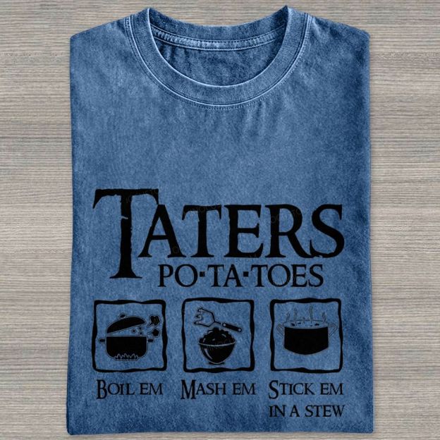 Vintage Orange Washed Graphic T‑Shirt Funny Potato Cooking Washed T-shirt