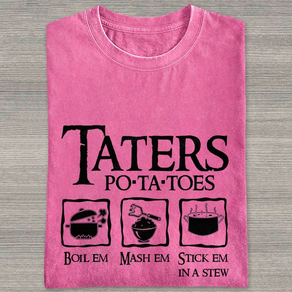 Vintage Orange Washed Graphic T‑Shirt Funny Potato Cooking Washed T-shirt
