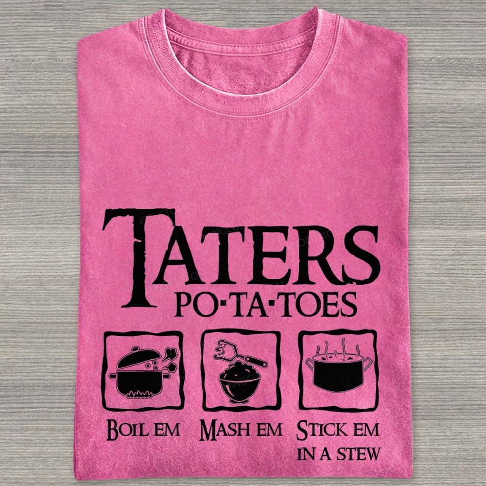 Vintage Orange Washed Graphic T‑Shirt Funny Potato Cooking Washed T-shirt