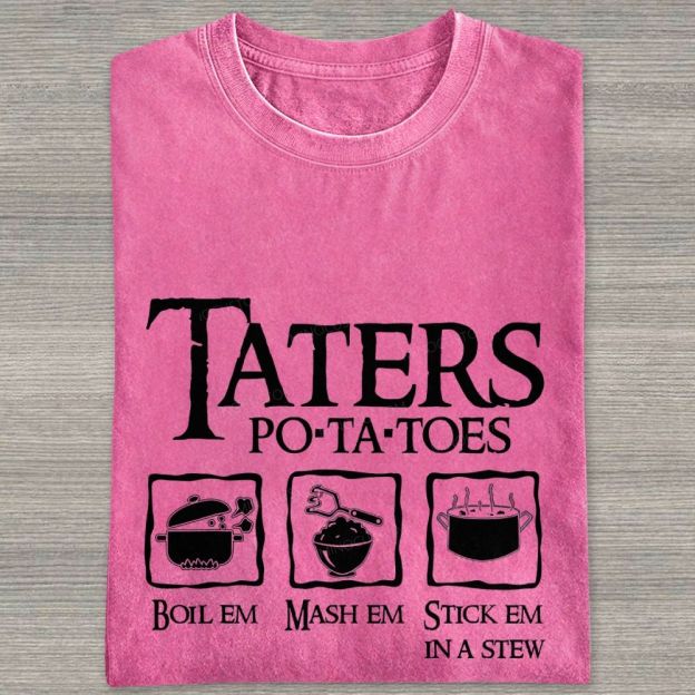 Vintage Orange Washed Graphic T‑Shirt Funny Potato Cooking Washed T-shirt
