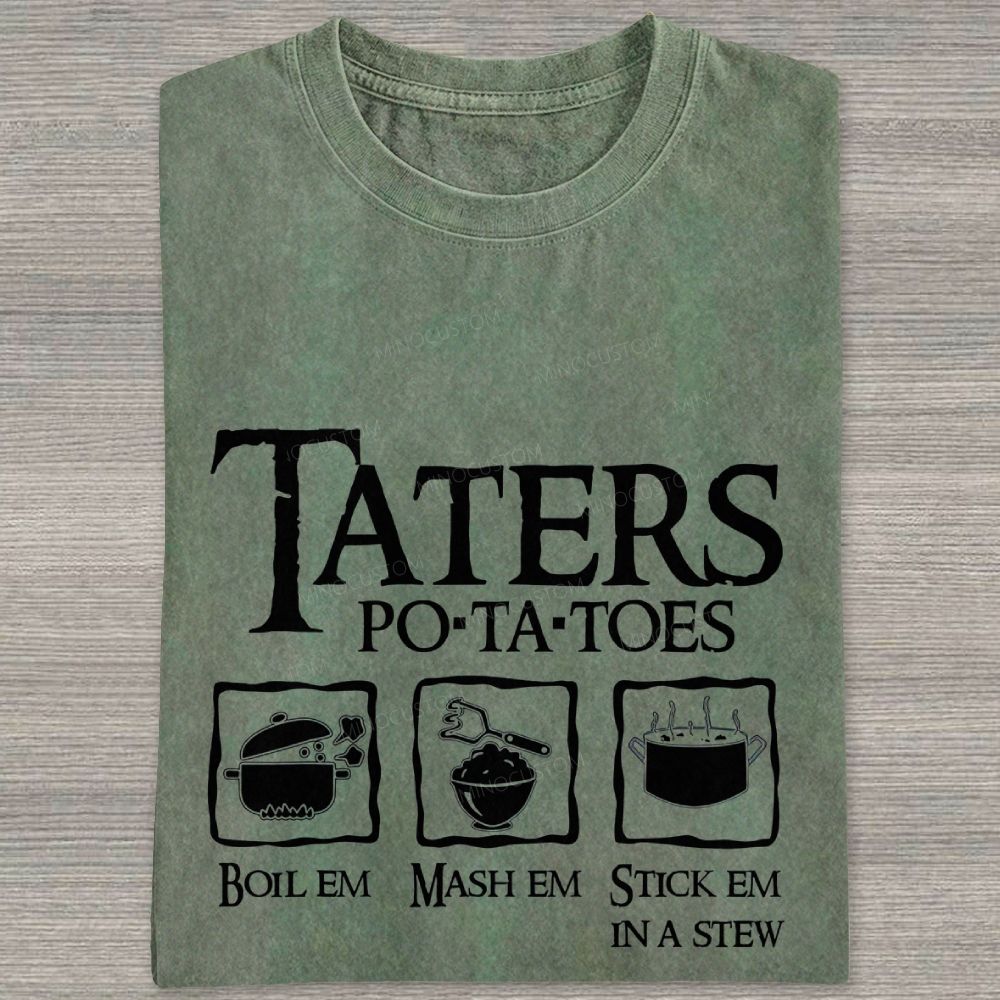 Vintage Orange Washed Graphic T‑Shirt Funny Potato Cooking Washed T-shirt