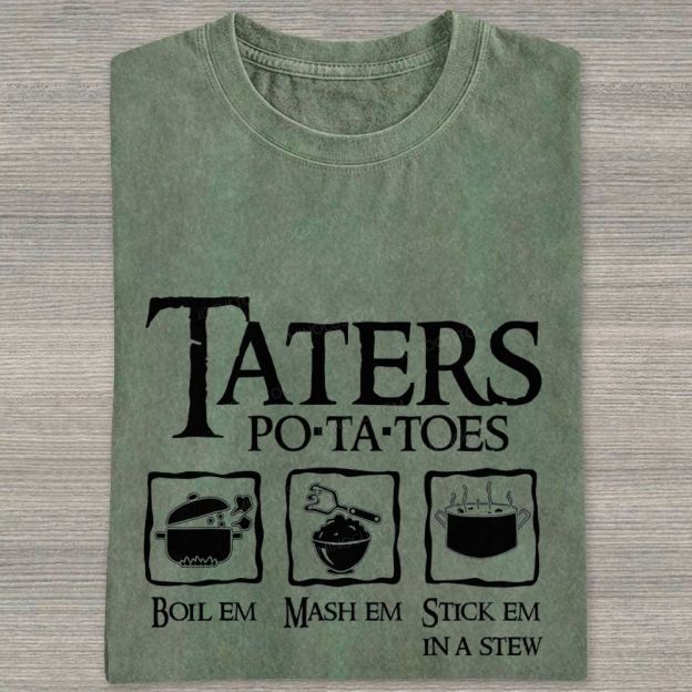 Vintage Orange Washed Graphic T‑Shirt Funny Potato Cooking Washed T-shirt