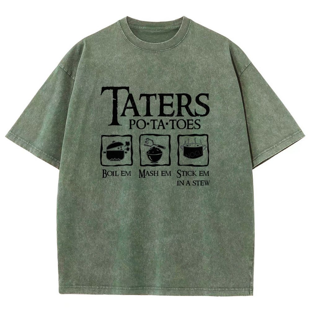 Vintage Orange Washed Graphic T‑Shirt Funny Potato Cooking Washed T-shirt