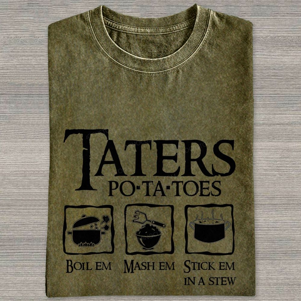 Vintage Orange Washed Graphic T‑Shirt Funny Potato Cooking Washed T-shirt