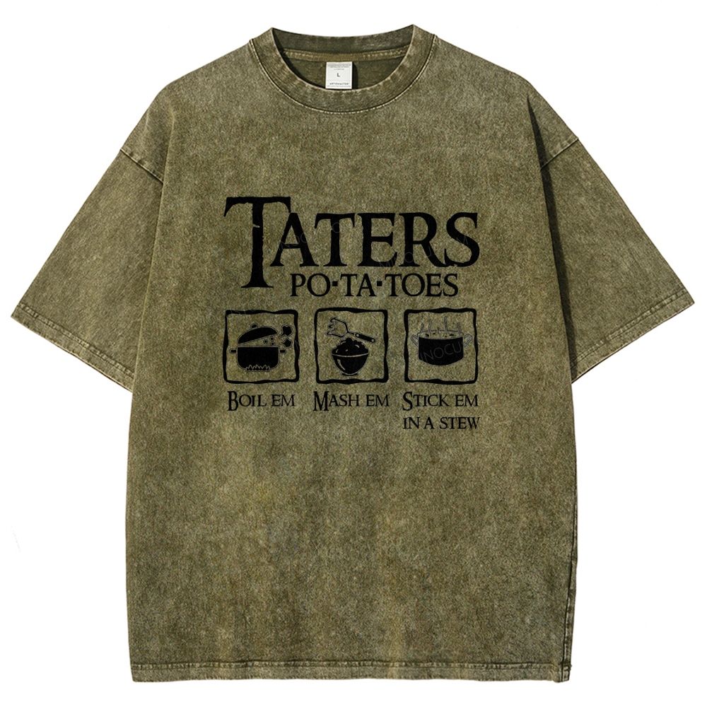 Vintage Orange Washed Graphic T‑Shirt Funny Potato Cooking Washed T-shirt