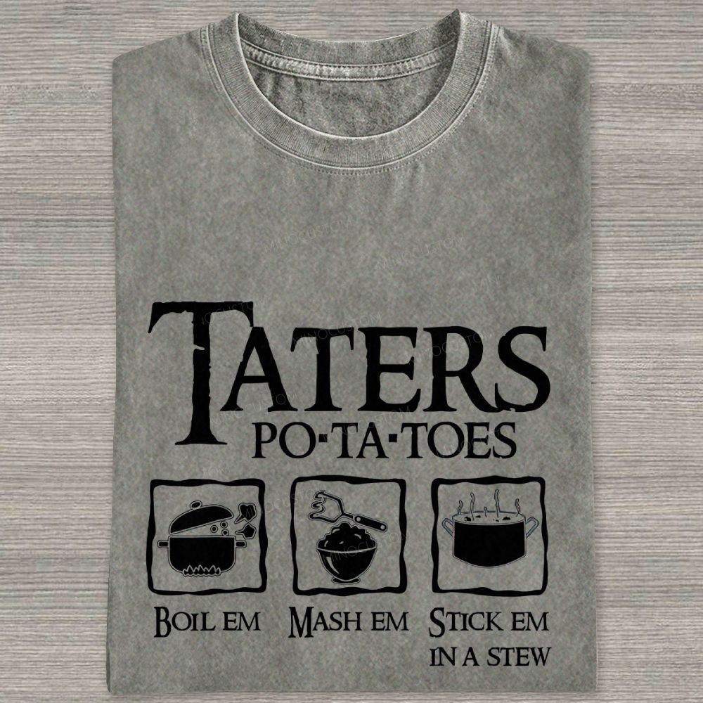 Vintage Orange Washed Graphic T‑Shirt Funny Potato Cooking Washed T-shirt
