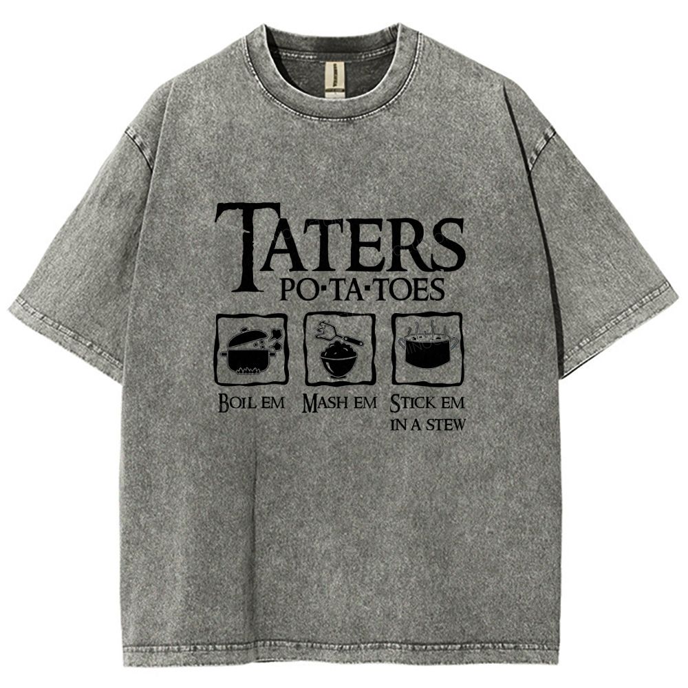 Vintage Orange Washed Graphic T‑Shirt Funny Potato Cooking Washed T-shirt