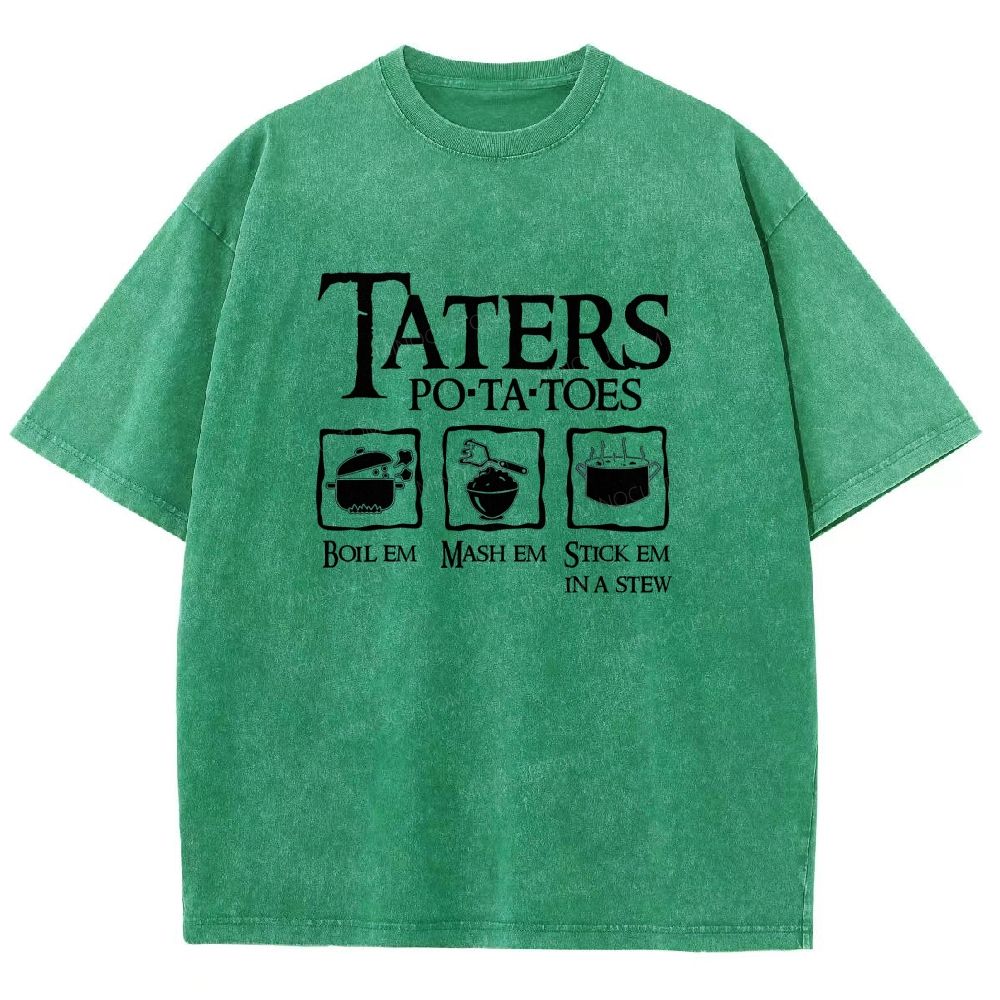 Vintage Orange Washed Graphic T‑Shirt Funny Potato Cooking Washed T-shirt