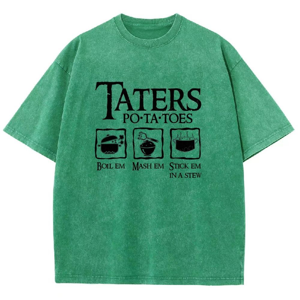 Vintage Orange Washed Graphic T‑Shirt Funny Potato Cooking Washed T-shirt