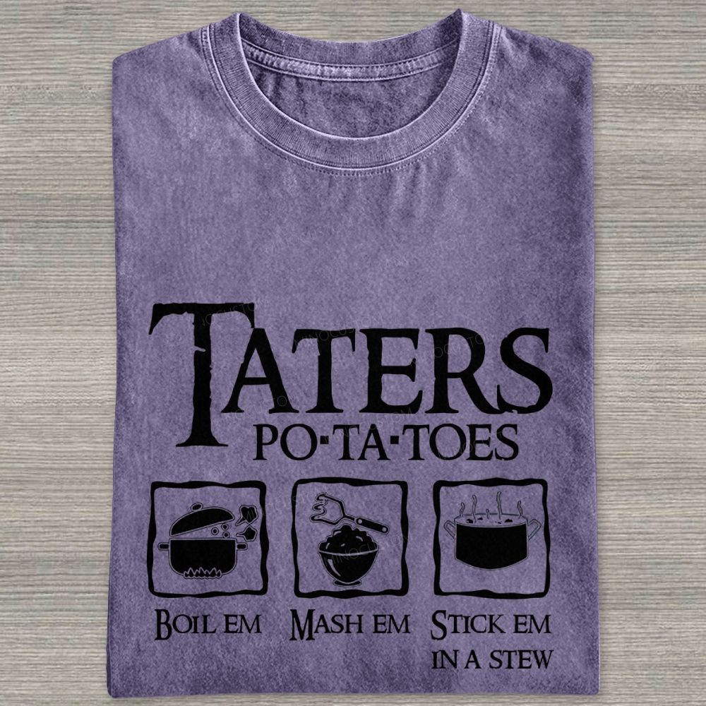 Vintage Orange Washed Graphic T‑Shirt Funny Potato Cooking Washed T-shirt