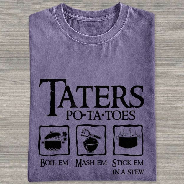 Vintage Orange Washed Graphic T‑Shirt Funny Potato Cooking Washed T-shirt