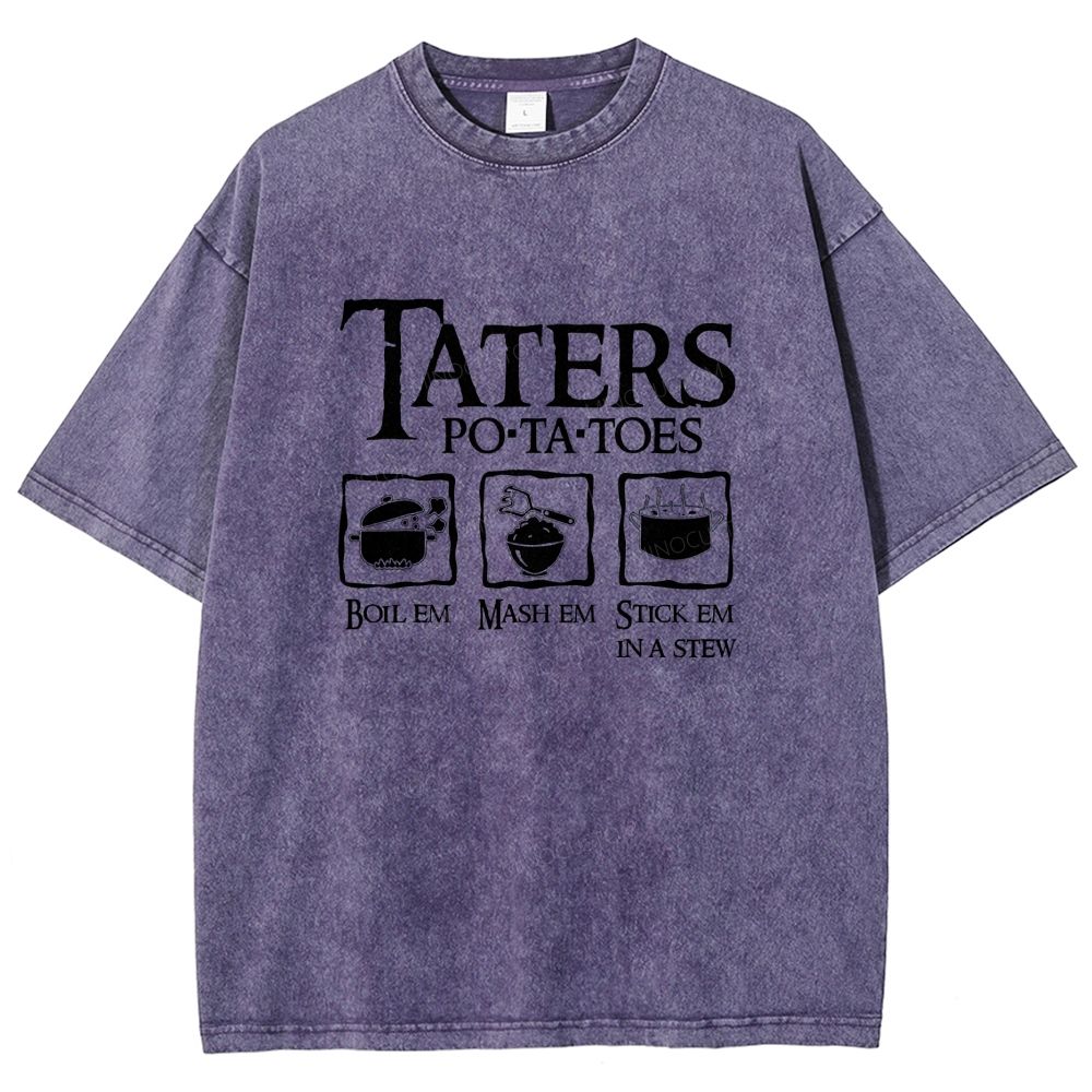 Vintage Orange Washed Graphic T‑Shirt Funny Potato Cooking Washed T-shirt