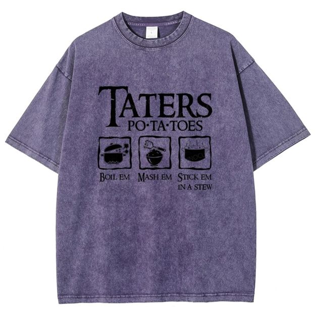 Vintage Orange Washed Graphic T‑Shirt Funny Potato Cooking Washed T-shirt