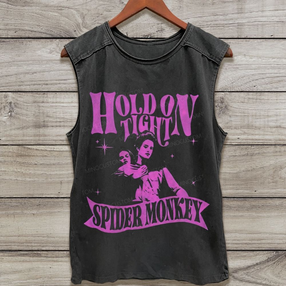 Retro Rock Purple Figure Graphic Washed Tank Top