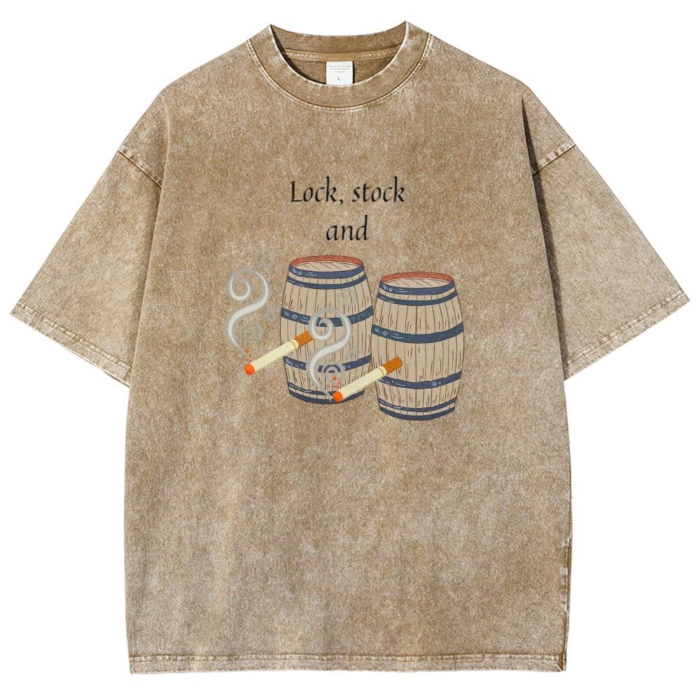 Retro Barrel Smoke Art Washed T-shirt