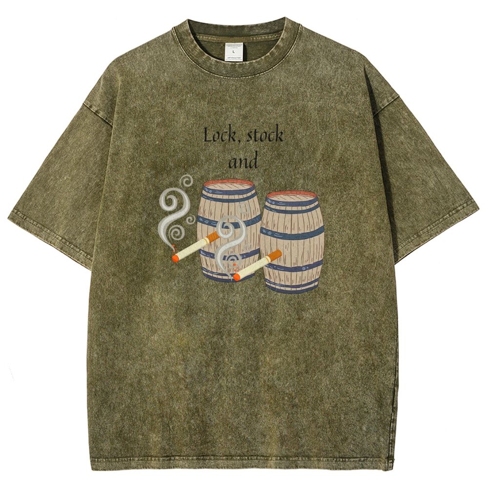 Retro Barrel Smoke Art Washed T-shirt