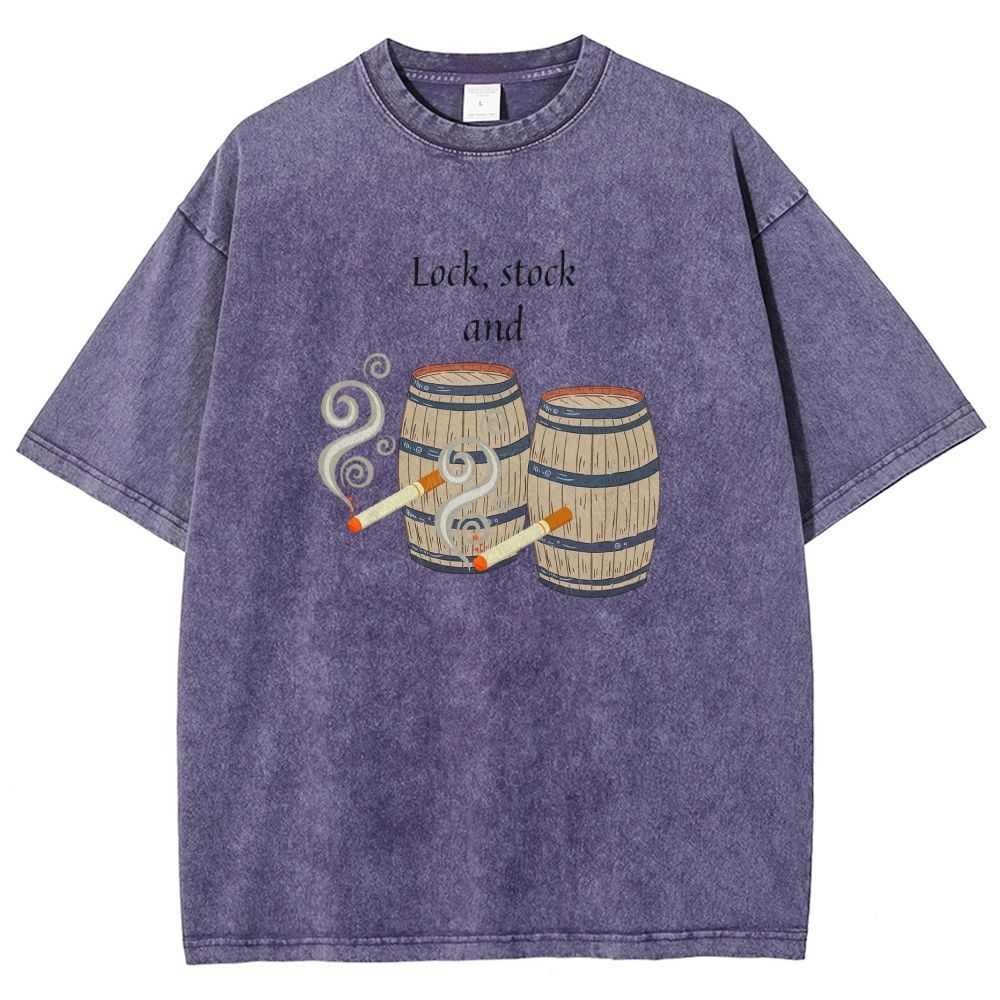 Retro Barrel Smoke Art Washed T-shirt