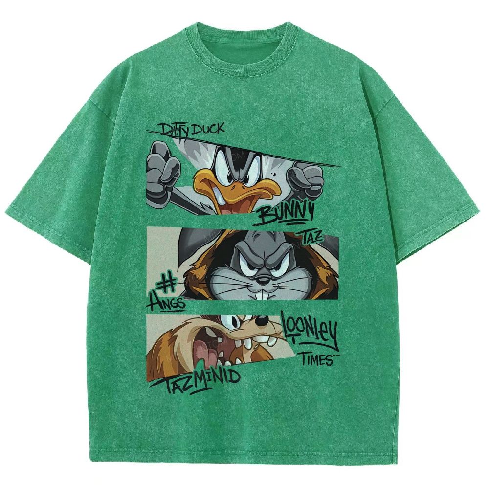 Vintage Washed Retro Angry Cartoon Character Collage Unisex Fit Washed T-Shirt