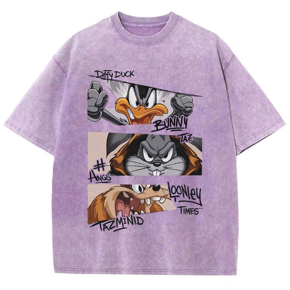 Vintage Washed Retro Angry Cartoon Character Collage Unisex Fit Washed T-Shirt