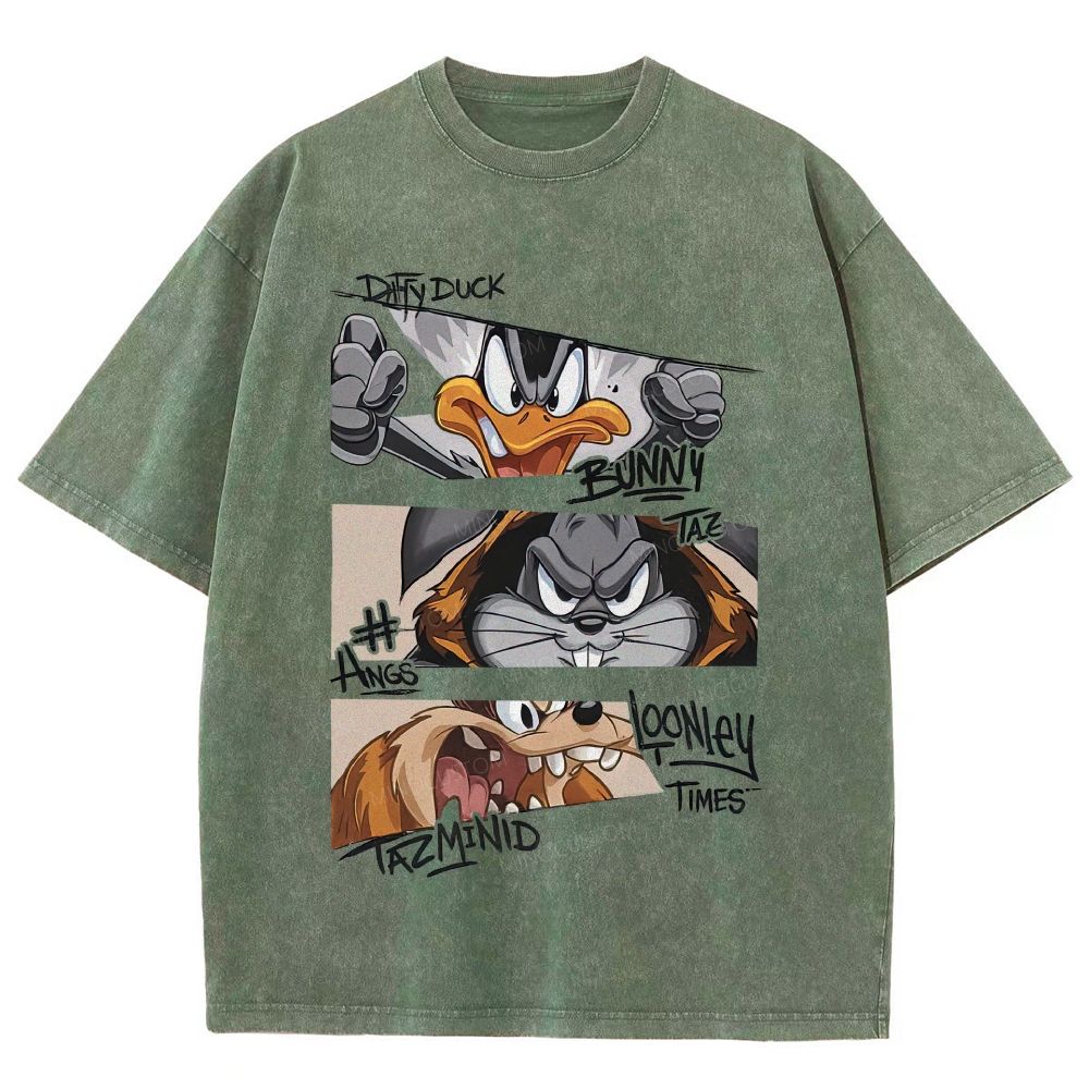 Vintage Washed Retro Angry Cartoon Character Collage Unisex Fit Washed T-Shirt