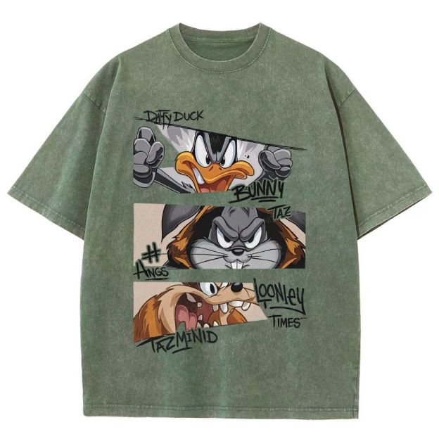 Vintage Washed Retro Angry Cartoon Character Collage Unisex Fit Washed T-Shirt