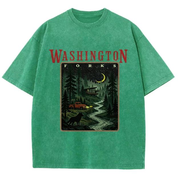 Vintage Washed Night Forest Mountain Landscape Unisex Fit Washed T-Shirt