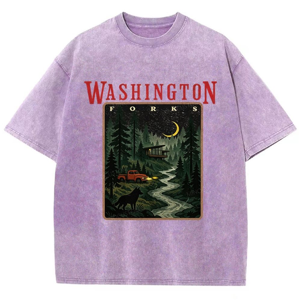 Vintage Washed Night Forest Mountain Landscape Unisex Fit Washed T-Shirt