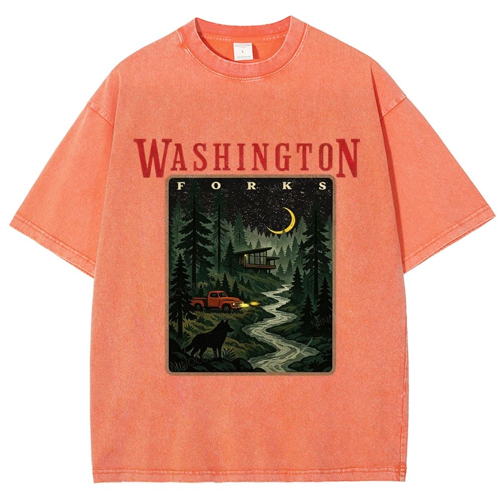 Vintage Washed Night Forest Mountain Landscape Unisex Fit Washed T-Shirt