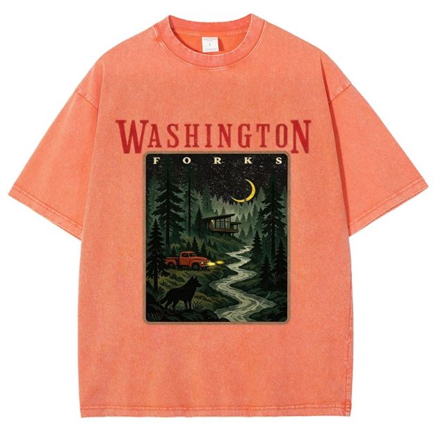 Vintage Washed Night Forest Mountain Landscape Unisex Fit Washed T-Shirt