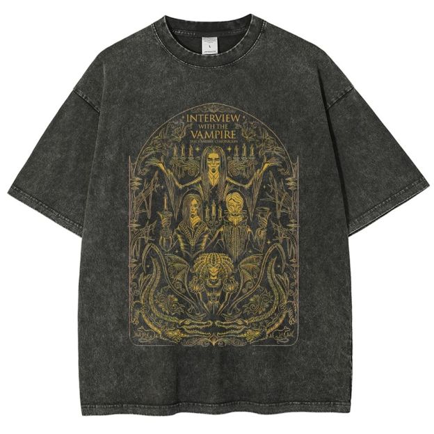 Vintage Washed Gothic Vampire Tarot Style Graphic Unisex Fit Washed T-Shirt