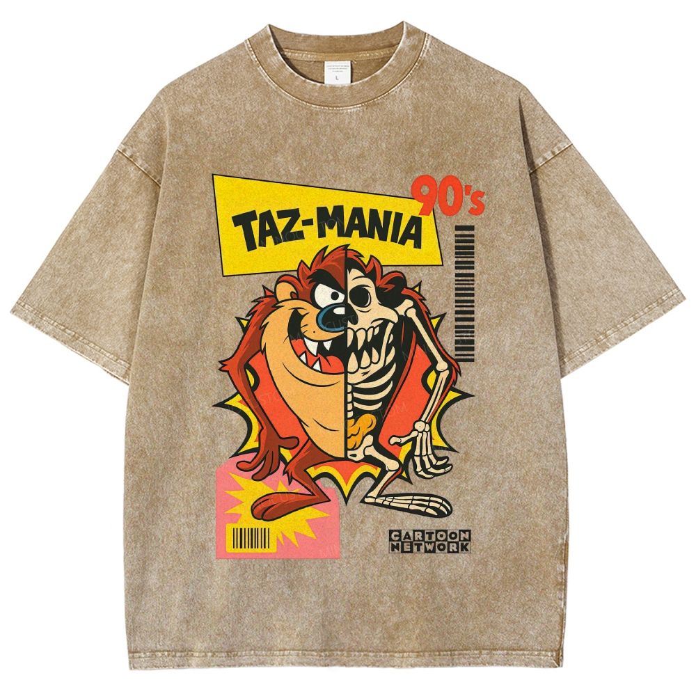 Vintage Washed 90s Retro Cartoon Skeleton Split Unisex Fit Washed T-Shirt