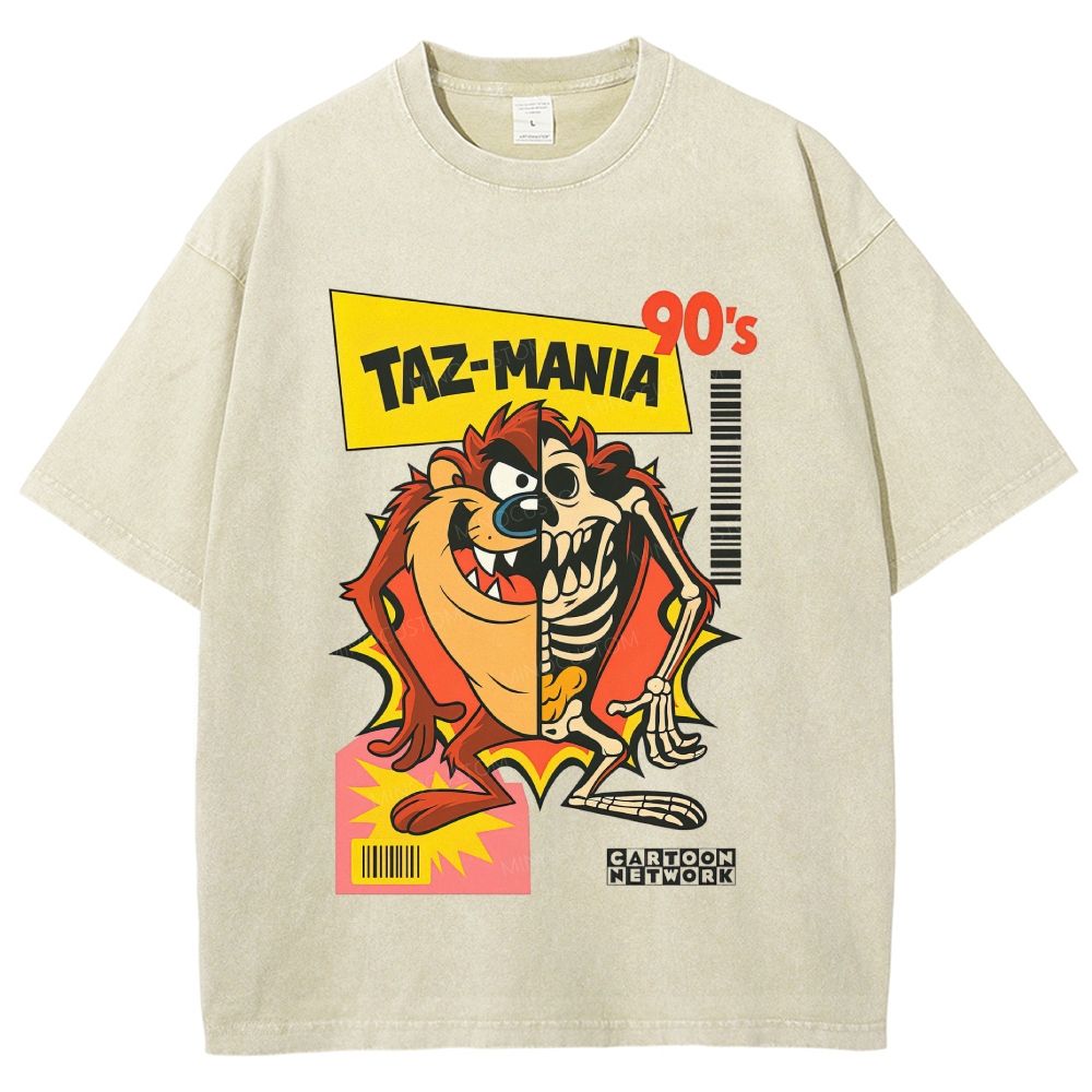 Vintage Washed 90s Retro Cartoon Skeleton Split Unisex Fit Washed T-Shirt