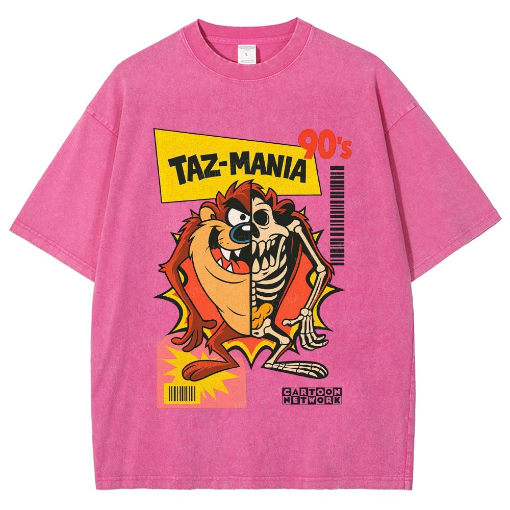 Vintage Washed 90s Retro Cartoon Skeleton Split Unisex Fit Washed T-Shirt