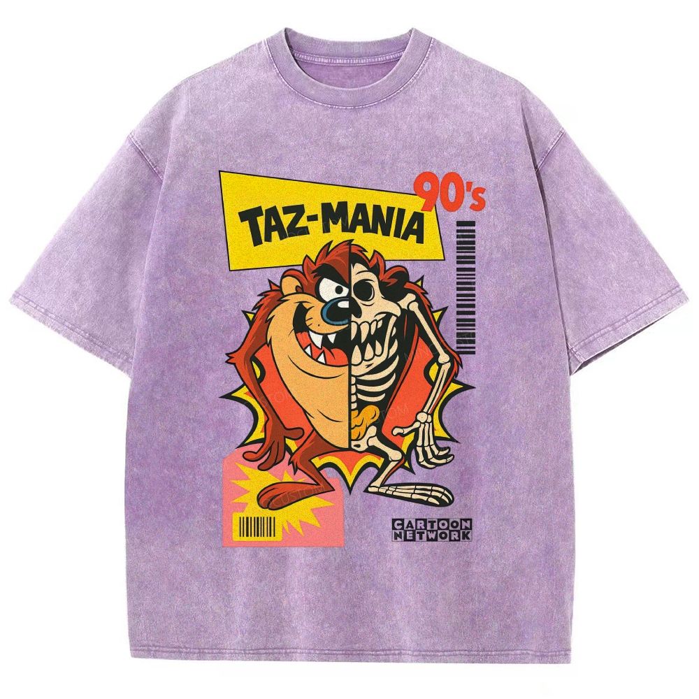 Vintage Washed 90s Retro Cartoon Skeleton Split Unisex Fit Washed T-Shirt