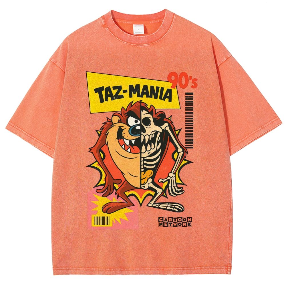 Vintage Washed 90s Retro Cartoon Skeleton Split Unisex Fit Washed T-Shirt