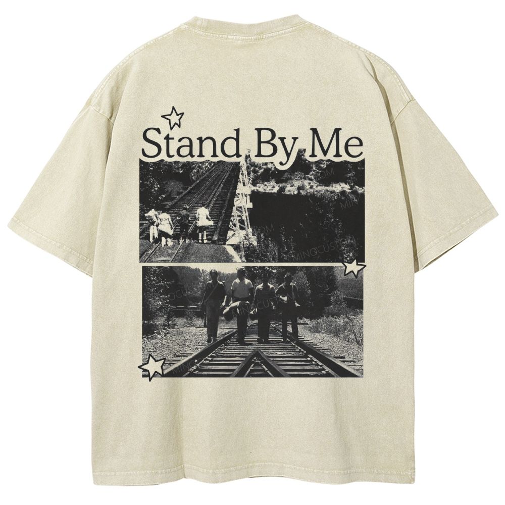 Retro Black White Railroad Youth Collage Graphic Unisex Fit Washed T-Shirt