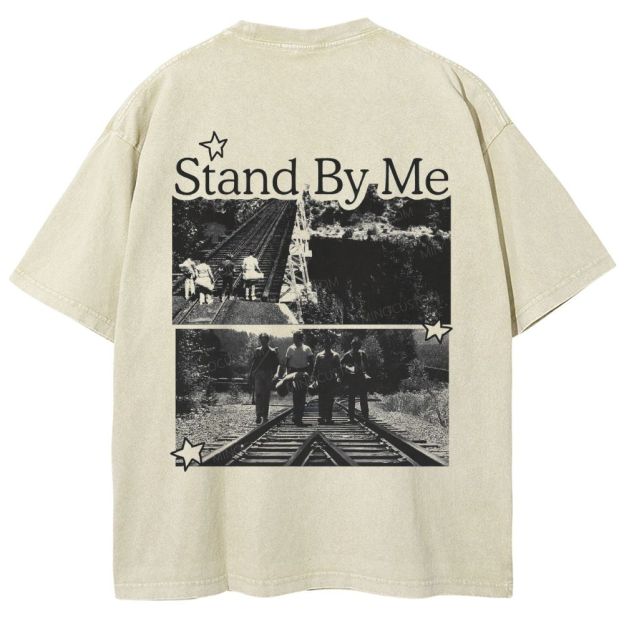 Retro Black White Railroad Youth Collage Graphic Unisex Fit Washed T-Shirt