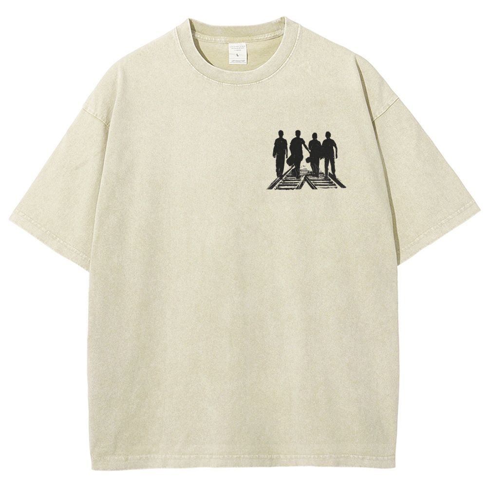 Retro Black White Railroad Youth Collage Graphic Unisex Fit Washed T-Shirt