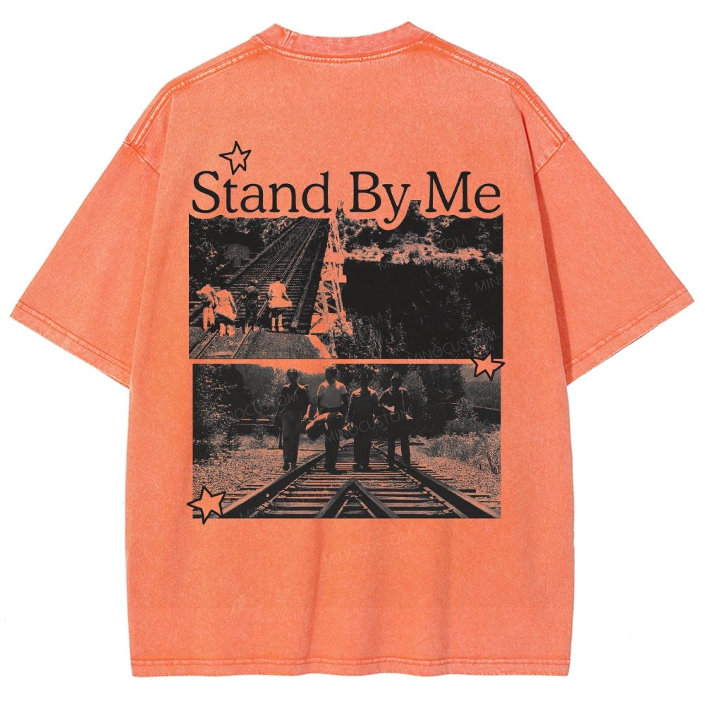 Retro Black White Railroad Youth Collage Graphic Unisex Fit Washed T-Shirt