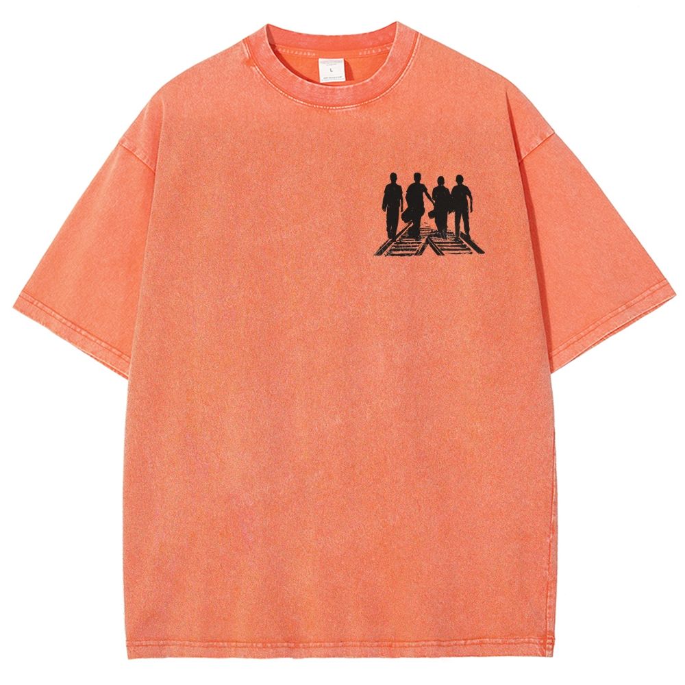 Retro Black White Railroad Youth Collage Graphic Unisex Fit Washed T-Shirt