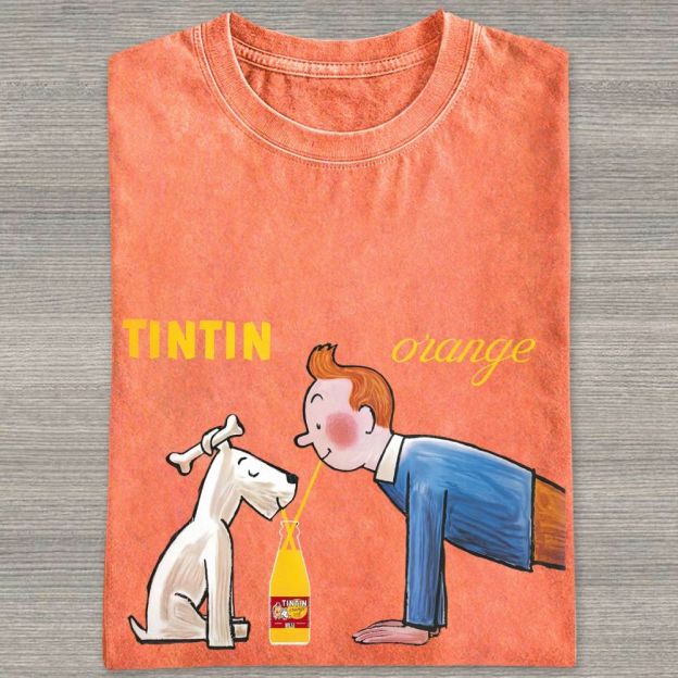 Cartoon Figure And Puppy Graphic Washed T-shirt