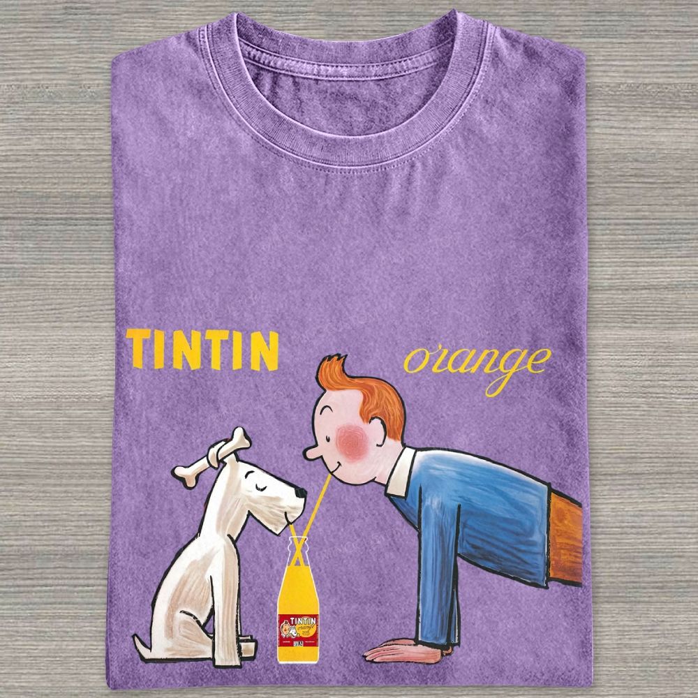 Cartoon Figure And Puppy Graphic Washed T-shirt