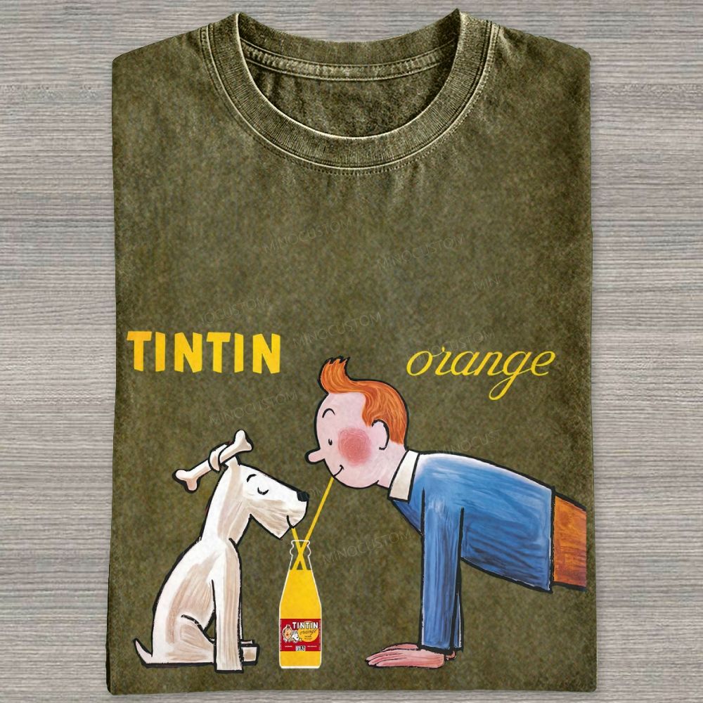 Cartoon Figure And Puppy Graphic Washed T-shirt