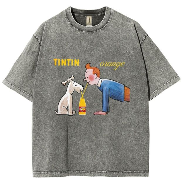 Cartoon Figure And Puppy Graphic Washed T-shirt