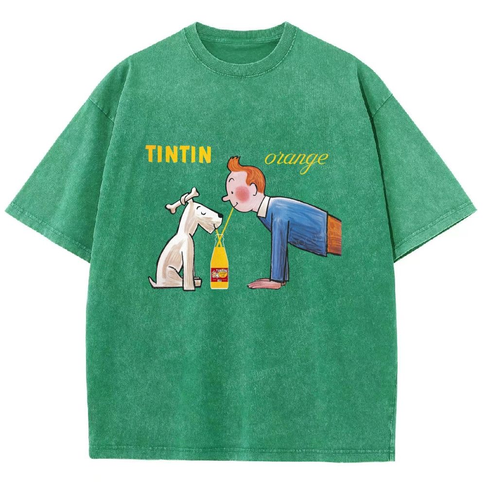 Cartoon Figure And Puppy Graphic Washed T-shirt
