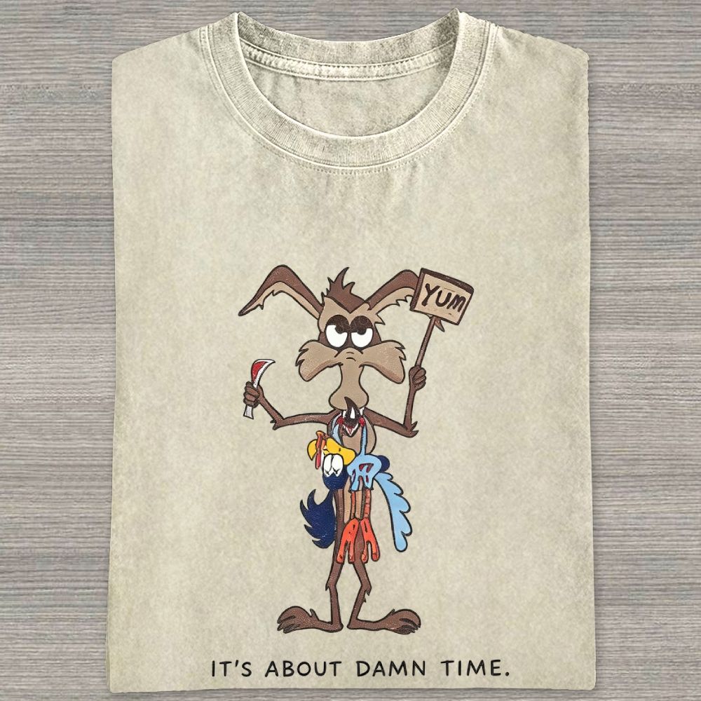 It's About Damn Time Funny Cartoon Washed T-shirt